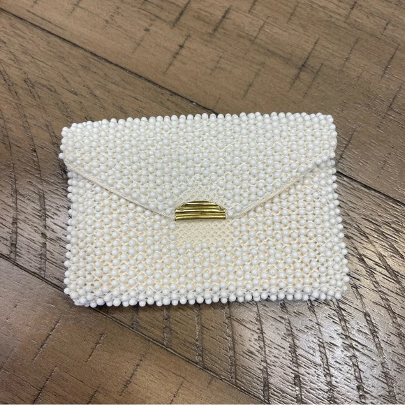 Vintage 1950’s Lumured Floral beaded handbag with Mirror Clutch shoulder purse - Picture 16 of 16